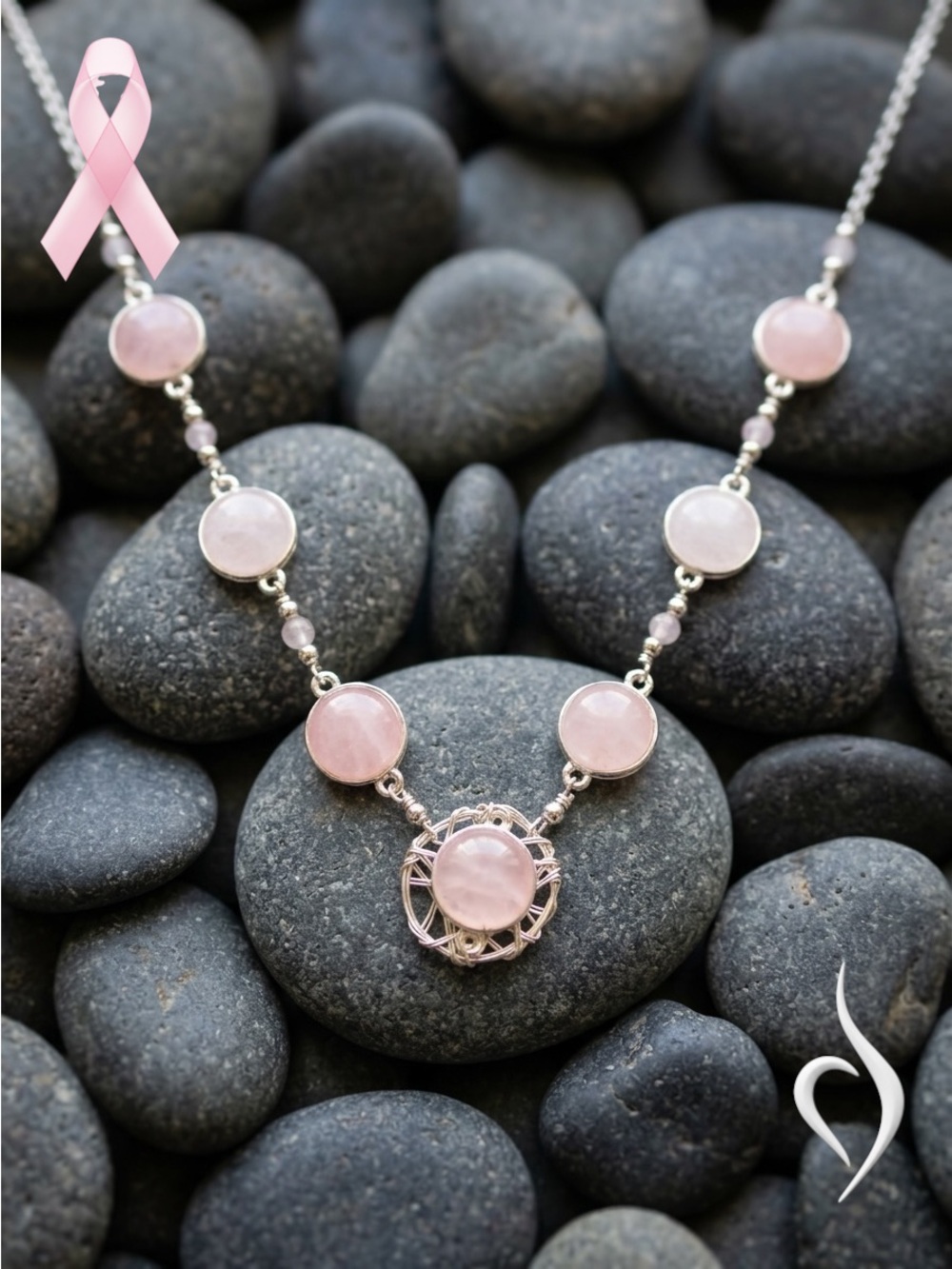 Sterling Silver Rose Quartz Bezel Set Necklace
